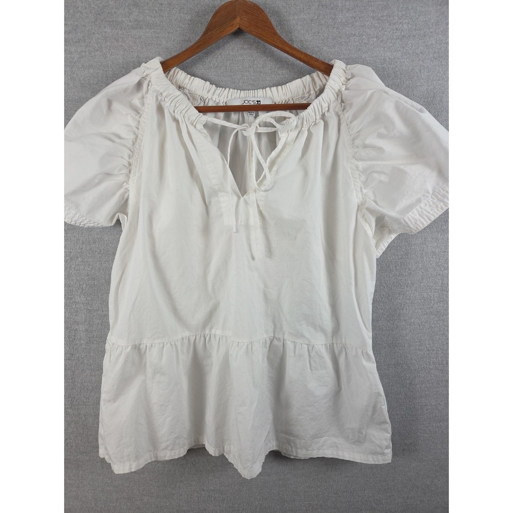Joes Jeans Flutter Sleeve Top M Boho Festival Coastal White Tie Neck Ruffle Farm